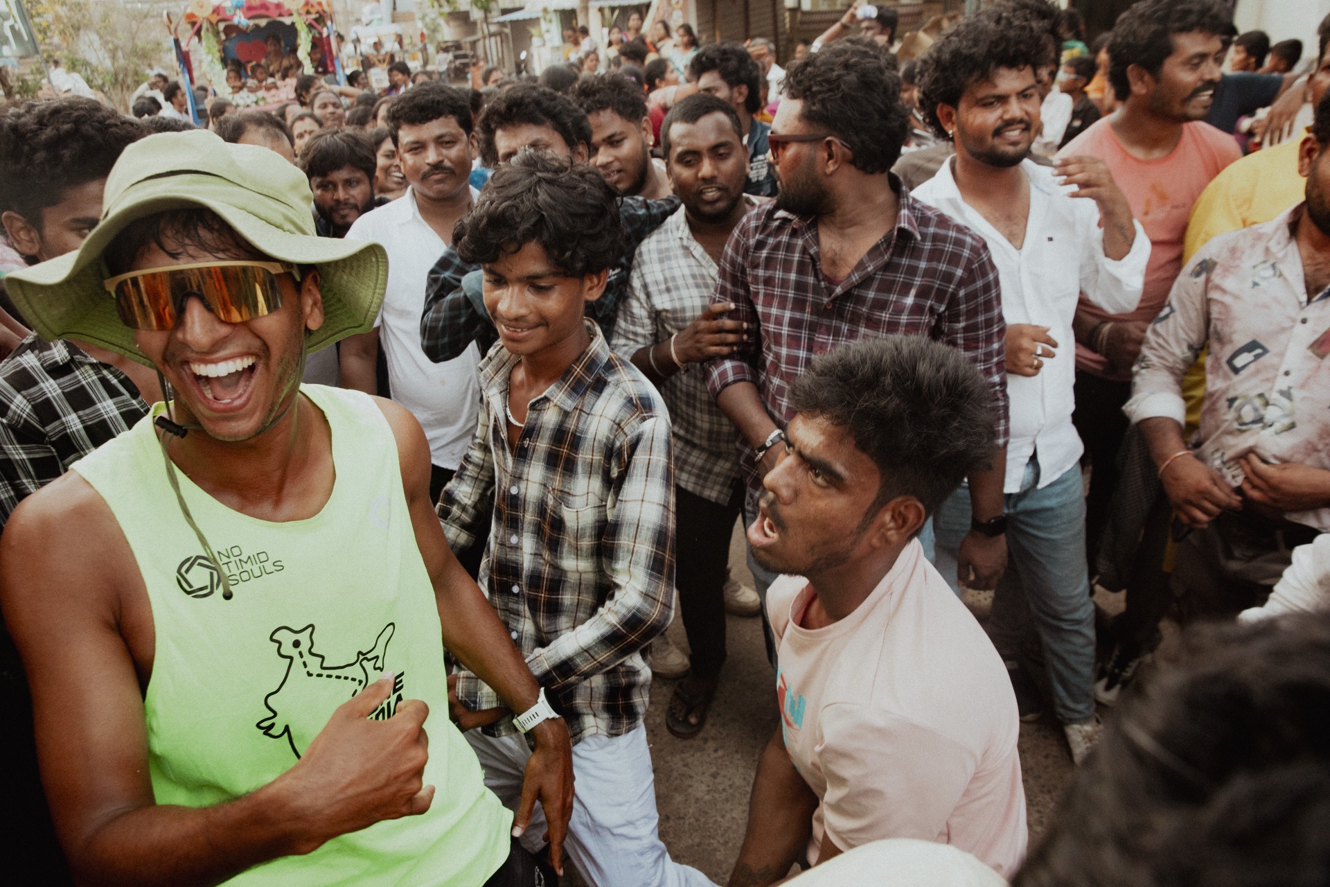 Dancing with a crowd on the road