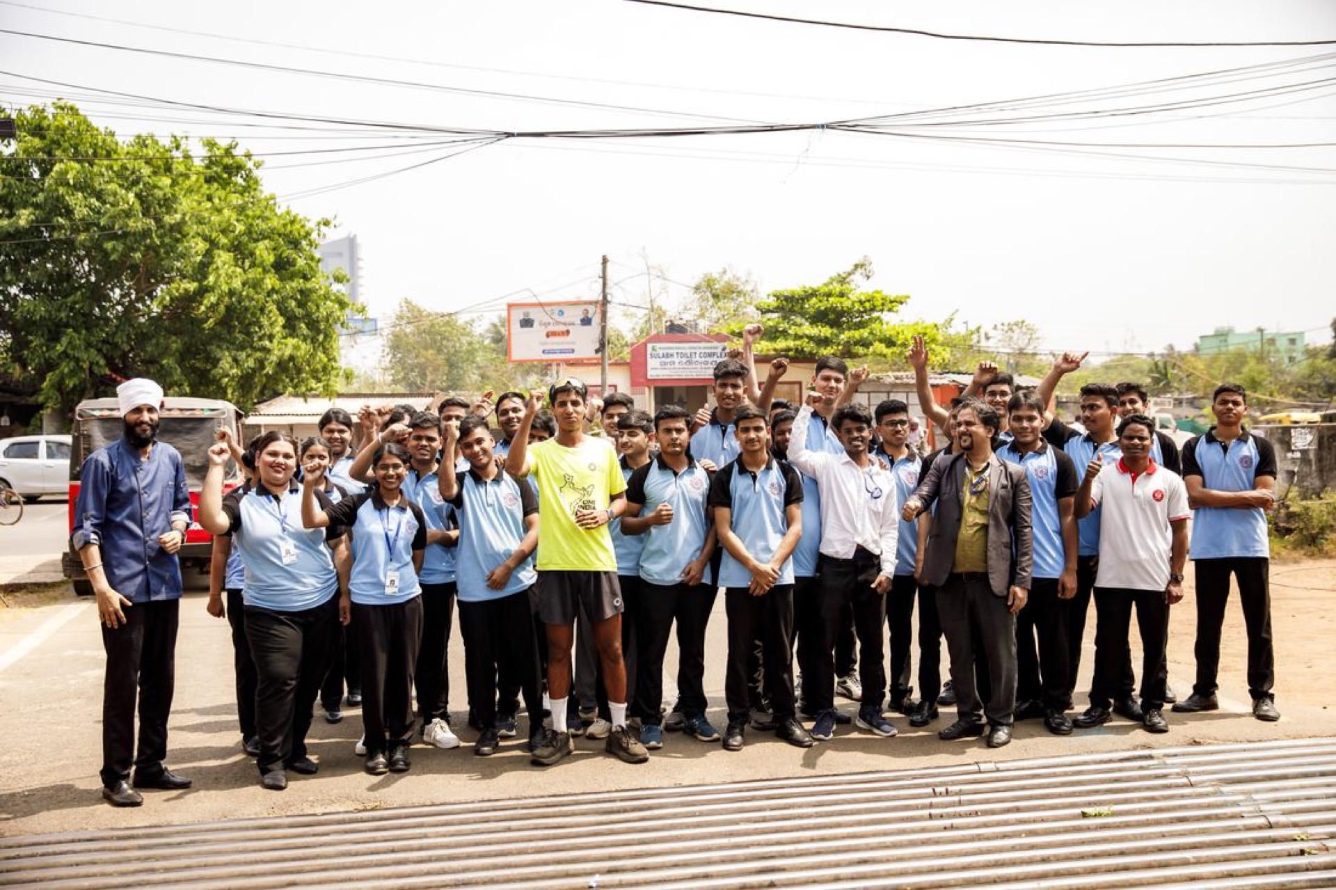 IHM Bhubaneshwar college students cheering with Om on the road