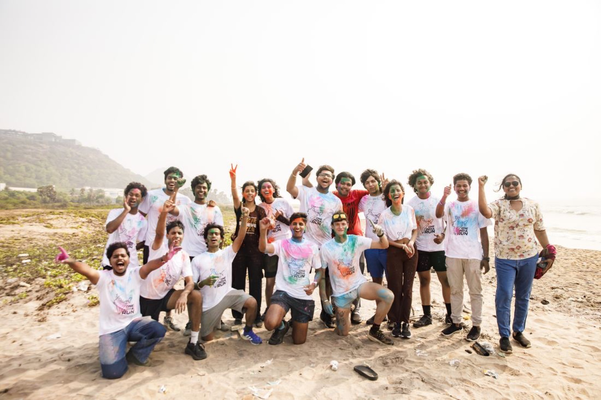 Holi colour run with the crew on the beach, Vizag