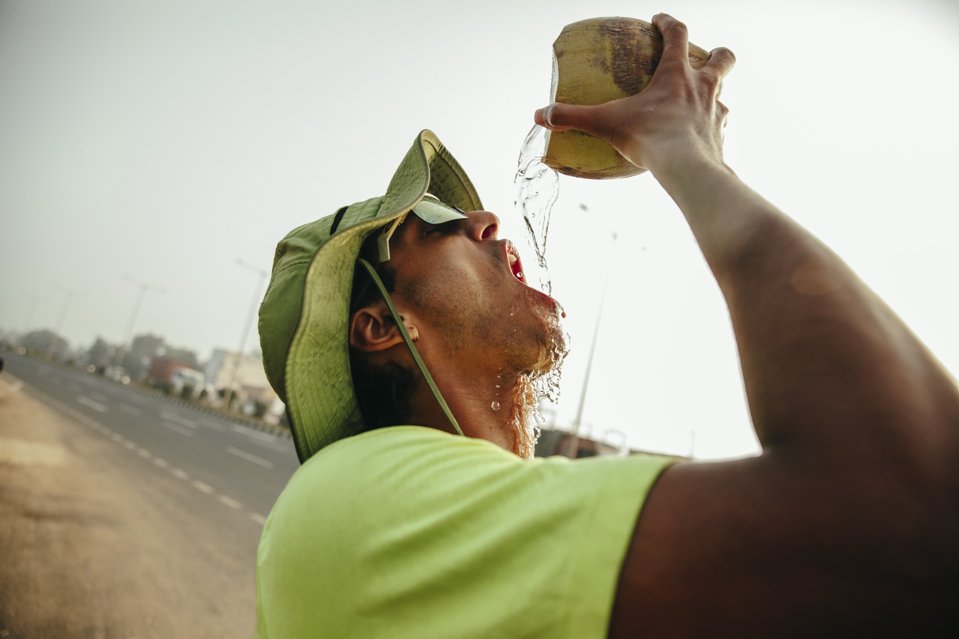 Cooling off with coconut water on the highway